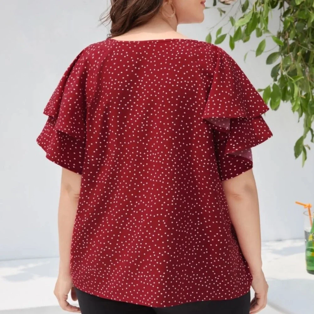 Plus Polka Dot butterfly Sleeve Top - Picture 7 of 10